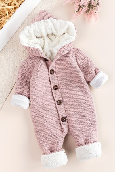 Triko Örme Welsoft Astarlı Kapüşonlu Kışlık Bebek Tulum