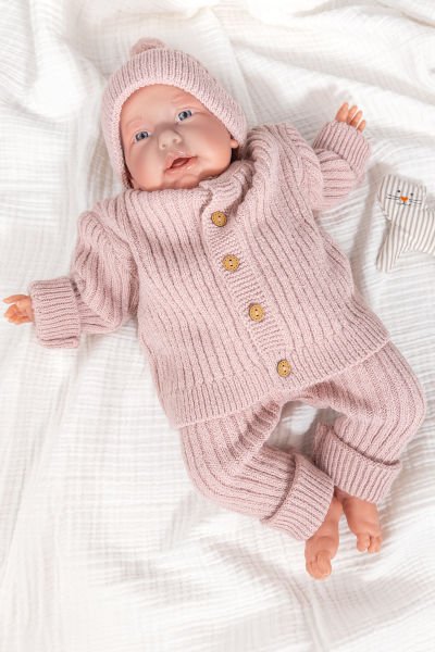 Triko Hırkalı Bereli Unisex Kışlık Şapkalı Bebek Takım