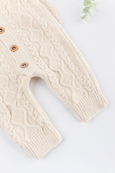 Saç Örgü Desenli Bereli Unisex Kışlık Şapkalı Bebek Tulum