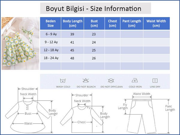 Papatya Desenli Şapkalı Kız Bebek Yazlık Elbise YEŞİL -  9-12 AY