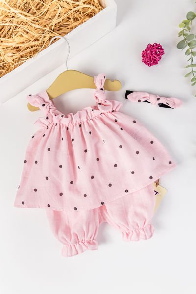 Puantiye Desenli Askılı Yazlık Kız Bebek Elbise Takım