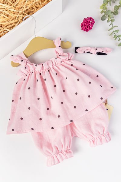Puantiye Desenli Askılı Yazlık Kız Bebek Elbise Takım