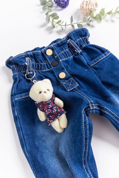 Oyuncak Ayıcıklı Kız Bebek Kot Pantolon Denim Pantolon