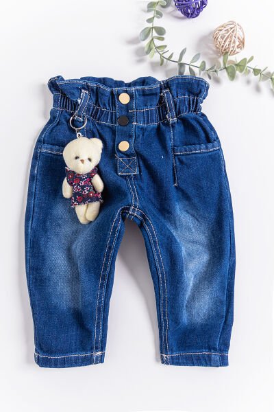Oyuncak Ayıcıklı Kız Bebek Kot Pantolon Denim Pantolon