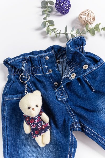 Oyuncak Ayıcıklı Kız Bebek Kot Pantolon Denim Pantolon