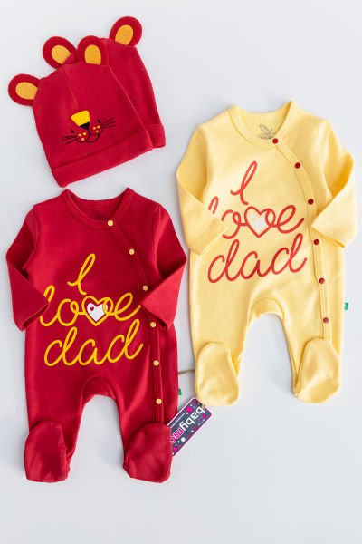 I Love Dad Taraftar Sarı Kırmızı İkili Bebek Tulum Takım