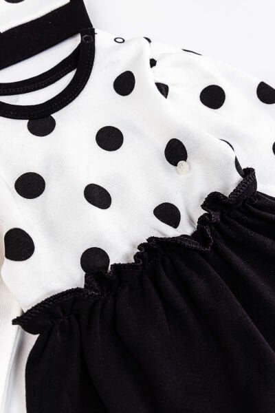 Puantiye Desenli Oyuncak Ayıcıklı Şapkalı Kız Bebek Tulum