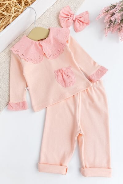 Fisto Yakalı İkili Pamuklu penye Kız bebek Takımı