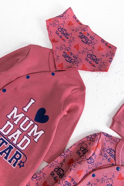 I Love Mum & Dad Baskılı 2'li Bebek Tulum Takım BORDO - 3-6 AY