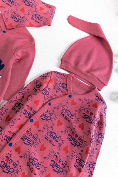 I Love Mum & Dad Baskılı 2'li Bebek Tulum Takım BORDO - 3-6 AY