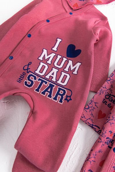 I Love Mum & Dad Baskılı 2'li Bebek Tulum Takım BORDO - 3-6 AY