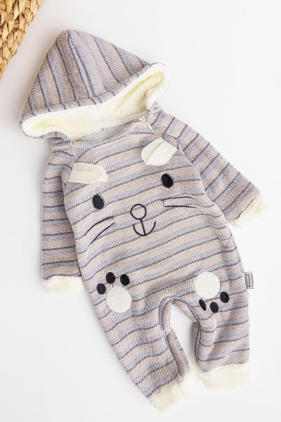 Tavşan Figürlü Kapüşonlu İçi Peluş Bebek Tulum