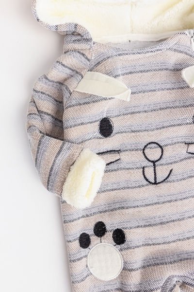 Tavşan Figürlü Kapüşonlu İçi Peluş Bebek Tulum