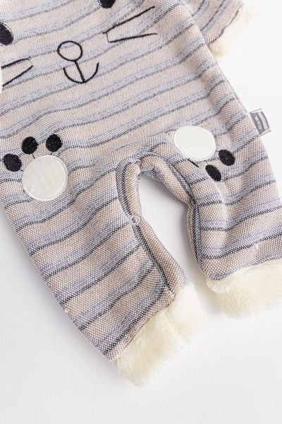 Tavşan Figürlü Kapüşonlu İçi Peluş Bebek Tulum