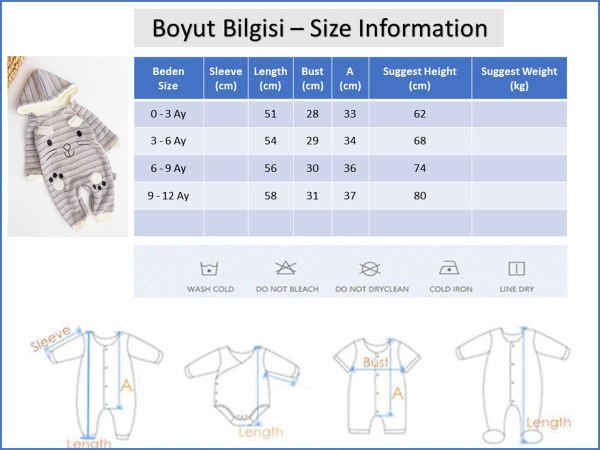 Tavşan Figürlü Kapüşonlu İçi Peluş Bebek Tulum