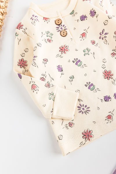 Çiçek Desenli Kız Bebek Pijama Takımı 2'li Bebek Takım