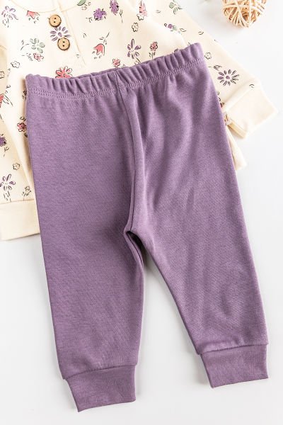 Çiçek Desenli Kız Bebek Pijama Takımı 2'li Bebek Takım LİLA -  0-3 AY