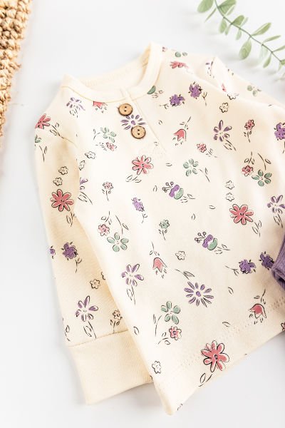 Çiçek Desenli Kız Bebek Pijama Takımı 2'li Bebek Takım LİLA -  0-3 AY