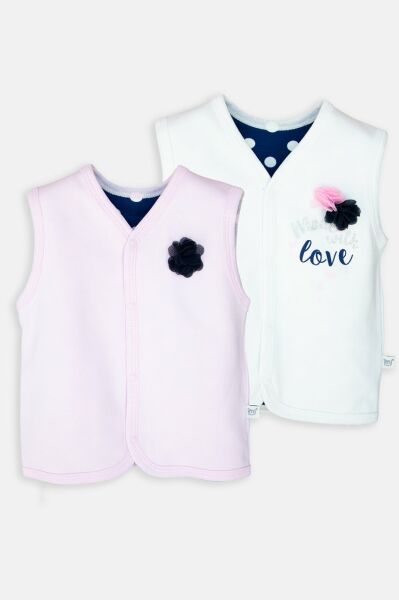 Love Baskılı İkili Kız Bebek Yelek 6 Ay - Bej-Pembe