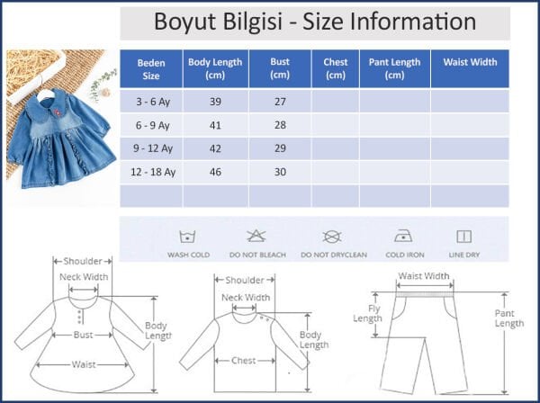 Bebe Yakalı Fiyonklu Denim Kız Bebek Elbise Kot Elbise