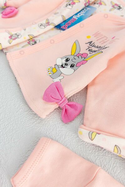 Sevimli Tavşan Tulumlu 8'li Kız Bebek Hastane Çıkışı Zıbın Seti