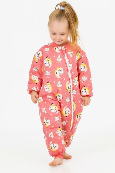 Elyaf Dolgulu 2,5 Tog Kız /Erkek Çocuk Uyku Tulumu Desenli Gül kurusu - 3 Yaş