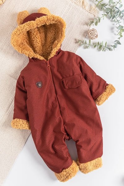 Arma Detaylı Kadife İçi Peluş Erkek Bebek Tulum