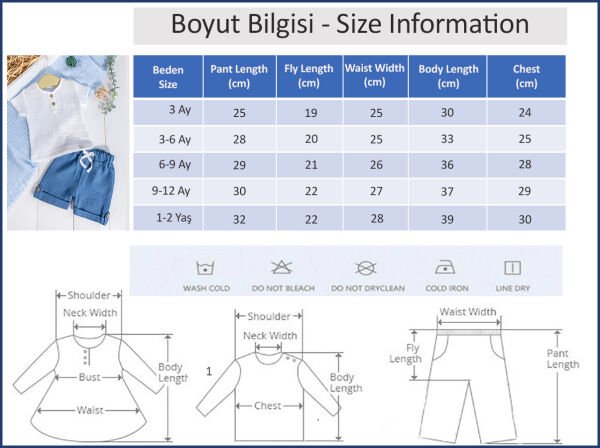 %100 Pamuklu Müslin  Düğmeli Alt Üst Erkek  Bebek Takım BEJ -  6-9 AY