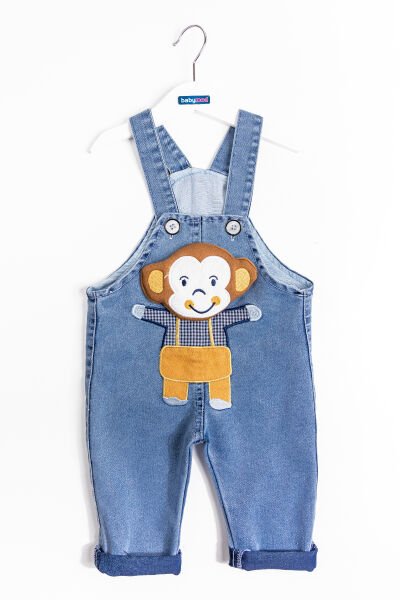 Denim Kumaş Figürlü Erkek Bebek Kot Salopet Bebek Tulum
