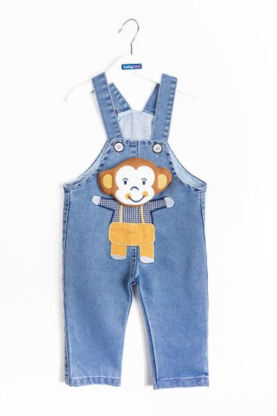 Denim Kumaş Figürlü Erkek Bebek Kot Salopet Bebek Tulum