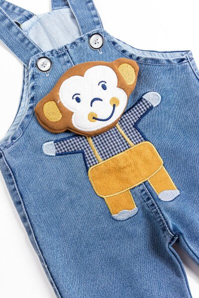 Denim Kumaş Figürlü Erkek Bebek Kot Salopet Bebek Tulum