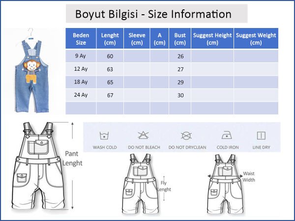 Denim Kumaş Figürlü Erkek Bebek Kot Salopet Bebek Tulum
