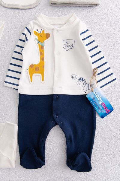 Zürafa Figürlü 10'lu Tulumlu Erkek Bebek Hastane Çıkışı Zıbın Seti