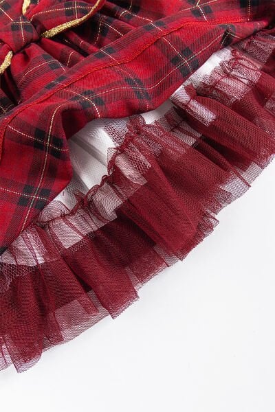 Ekose Desenli Bandanalı Kız Bebek Elbise