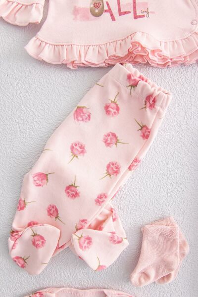 Gül Desenli 10'lu Kız Bebek Hastane Çıkışı Zıbın Seti