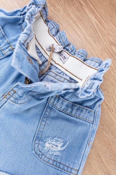 Yüksek Bel Denim Kumaş Kız Bebek/Çocuk Kot Şort