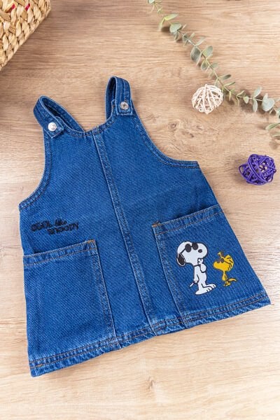 Denim Kumaş Kız Bebek/Çocuk Yazlık Kot Salopet Elbise Jile