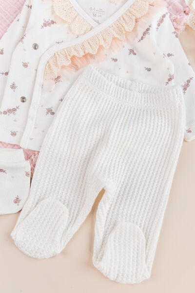 Çiçek Desenli Fistolu 5 li Kız Bebek  Hastane Çıkışı Bebek Takımı