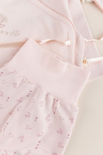 %100 pamuklu Çiçek Desenli 5 Parca Kız Bebek Hastane Çıkışı Bebek Takımı SOMON - Yeni Doğan