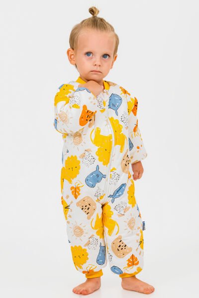 Elyaf Dolgulu 2,5 Tog Pamuklu Penye Astarlı Kız /Erkek Çocuk Uyku Tulumu SARI - 3 Yaş