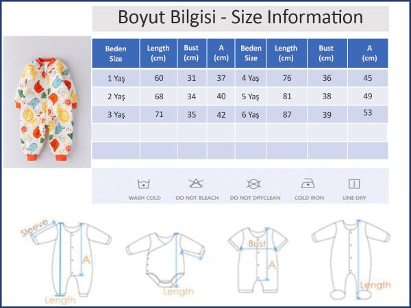 Elyaf Dolgulu 2,5 Tog Pamuklu Penye Astarlı Kız /Erkek Çocuk Uyku Tulumu SARI - 3 Yaş