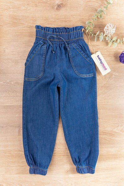 Yüksek Bel Denim Kumaş Yazlık Kız Çocuk Pantolon