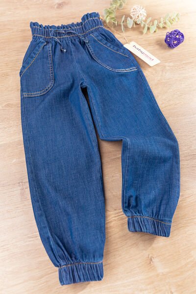 Yüksek Bel Denim Kumaş Yazlık Kız Çocuk Pantolon