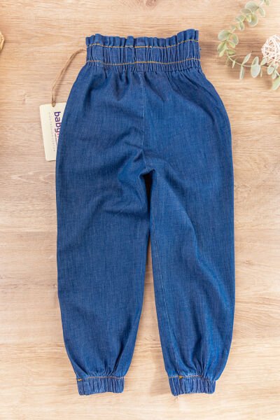 Yüksek Bel Denim Kumaş Yazlık Kız Çocuk Pantolon