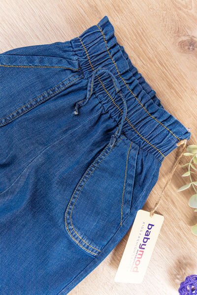 Yüksek Bel Denim Kumaş Yazlık Kız Çocuk Pantolon