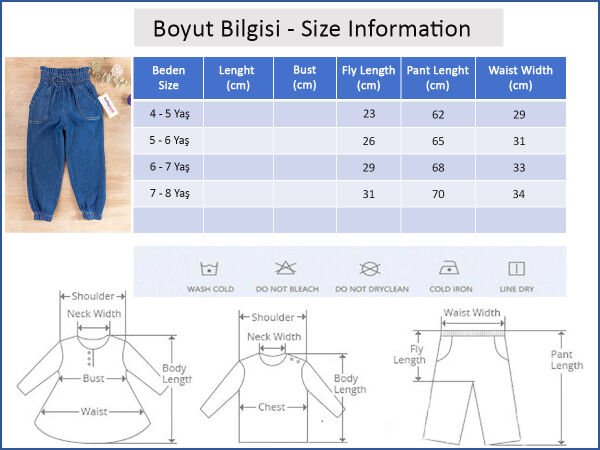Yüksek Bel Denim Kumaş Yazlık Kız Çocuk Pantolon