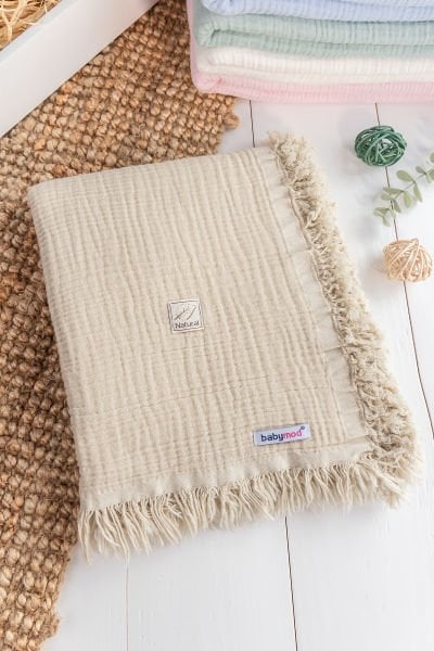 % 100 Pamuk Natural Dört Katlı Müslin Bebeka Battaniye
