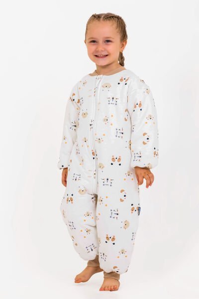 Elyaf Dolgulu 2,5 Tog Pamuklu Penye Astarlı Kız /Erkek Çocuk Uyku Tulumu KREM - 5 Yaş