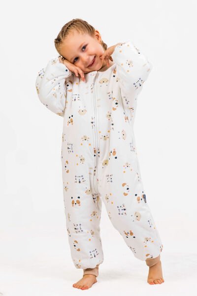 Elyaf Dolgulu 2,5 Tog Pamuklu Penye Astarlı Kız /Erkek Çocuk Uyku Tulumu KREM - 5 Yaş