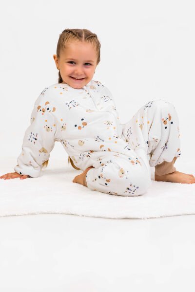 Elyaf Dolgulu 2,5 Tog Pamuklu Penye Astarlı Kız /Erkek Çocuk Uyku Tulumu KREM - 5 Yaş